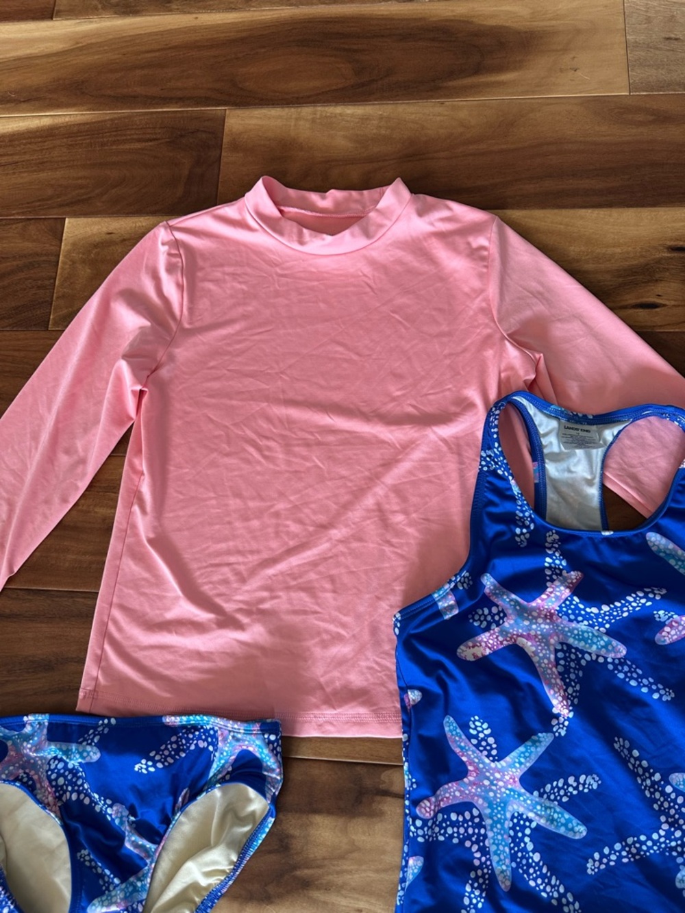 Lands' End Coral Long-Sleeve Rashguard Blue Starfish Tankini Set Youth 10/12 - Picture 3 of 7